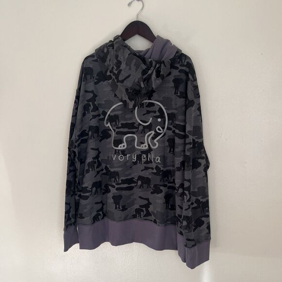 IVORY ELLA Limited Edition Women’s Grayscale Camo Elephant Print Hoodie- Medium - Picture 9 of 11